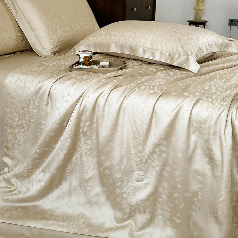 Afralia™ Silky Soft Cool Champagne Jacquard Summer Comforter Blanket
