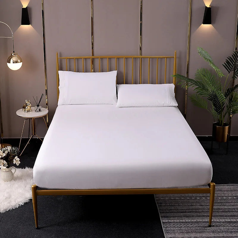 Afralia™ Soft Color Solid Fitted Bed Sheet Queen & King Size Comfortable Bed Linen