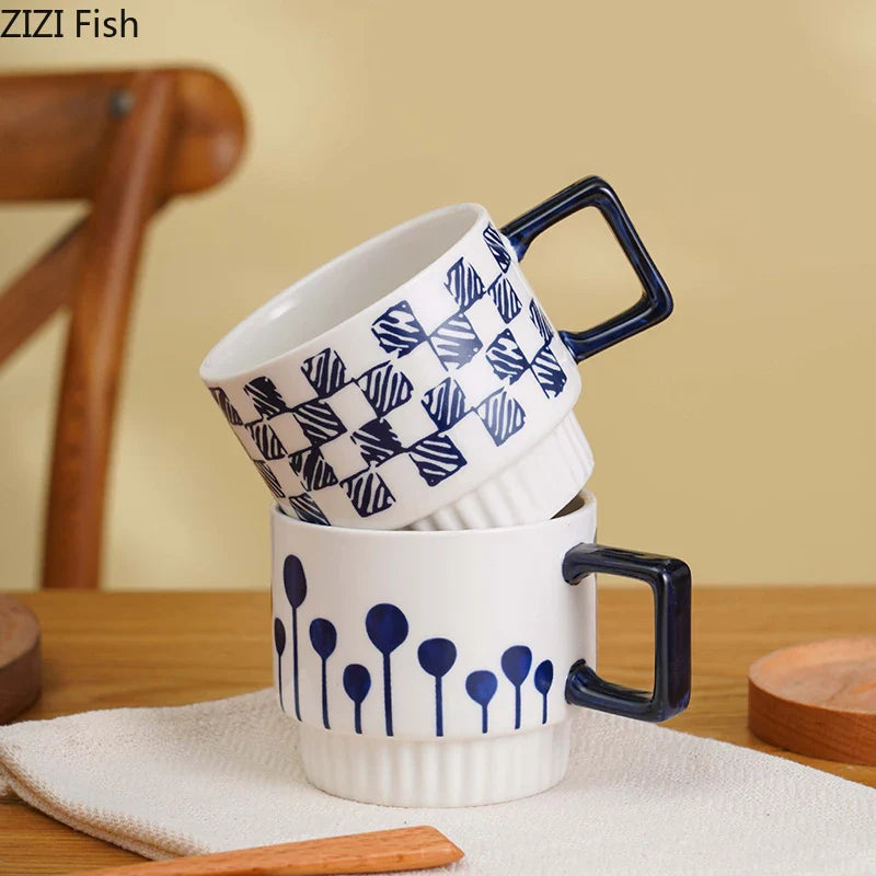 Afralia™ Minimalist Porcelain Stacking Mugs Set for Coffee, Tea, Juice, and More