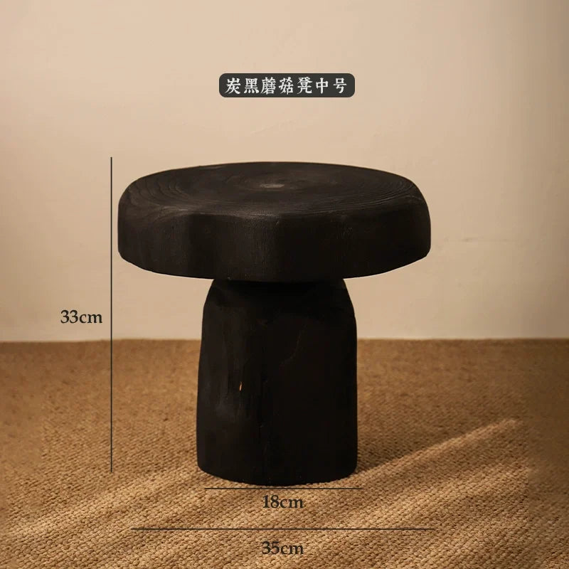 Afralia™ Solid Wood Mushroom Stool: Luxury Entryway Shoe Bench, Elegant End Table, Living Room-Round Stool