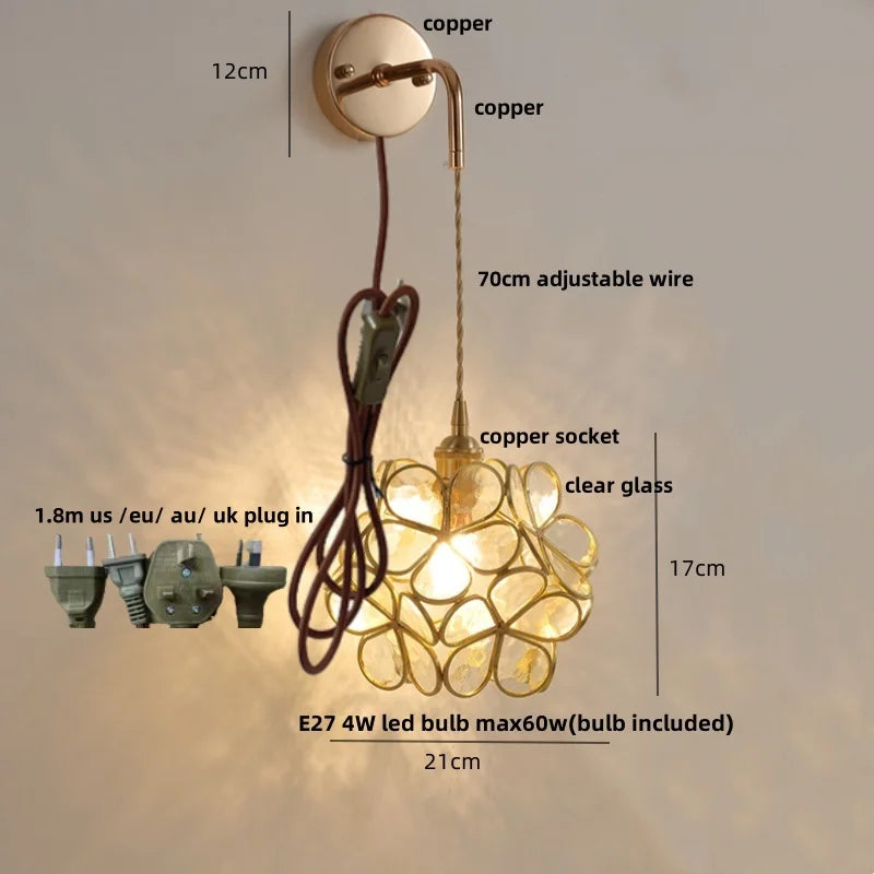 Afralia™ Modern Clear Glass LED Wall Light with Pull Chain for Bar, Cafe, Bathroom Mirror