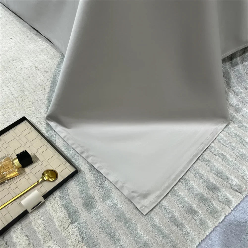 Afralia™ 1200TC Embroidery Egyptian Cotton Bedding Set 4pcs King Queen Solid Sheet Duvet Cover