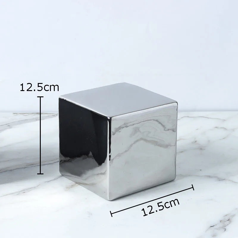 Afralia™ Cube Round Statue Decor Ceramic Ornament Sculpture Artwork for Desk & Room