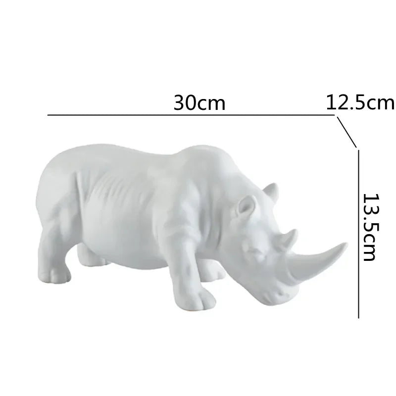 Afralia™ White Rhino Ceramic Animal Sculpture Home Decor Accent