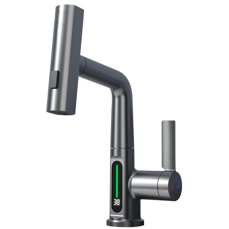 Afralia™ Digital Display Brass Basin Faucet, Hot Cold Mixer, White Single Lever