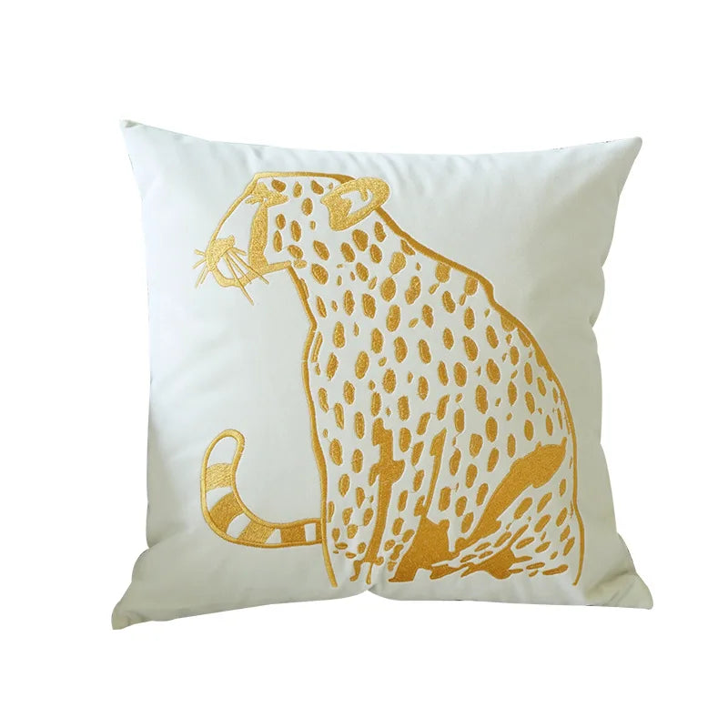 Afralia™ Gold Leopard Velvet Pillow Case 45x45cm Luxury Embroidered Animal Cushion Cover