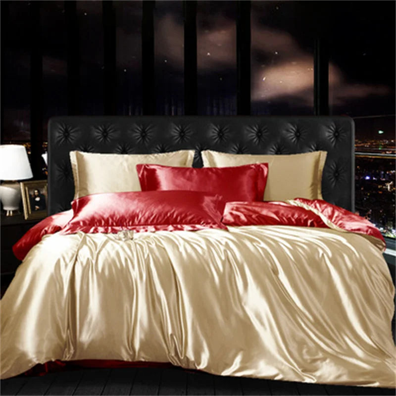 Afralia™ Mulberry Silk-blend Satin Duvet Cover Set for King & Queen Beds