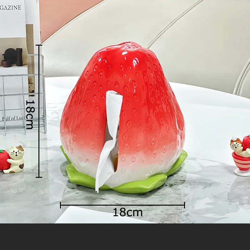 Afralia™ Strawberry Ceramic Tissue Box Lovely Desk Decoration Bedside Table Paper Towel Case