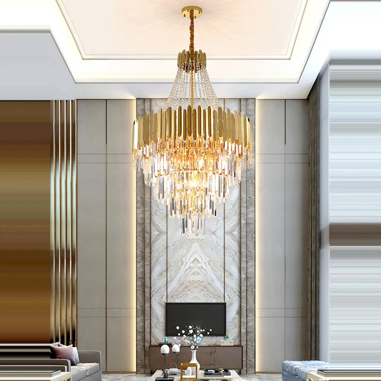 Afralia™ Modern Golden Crystal Pendant Chandelier for Luxurious Living Room Decor