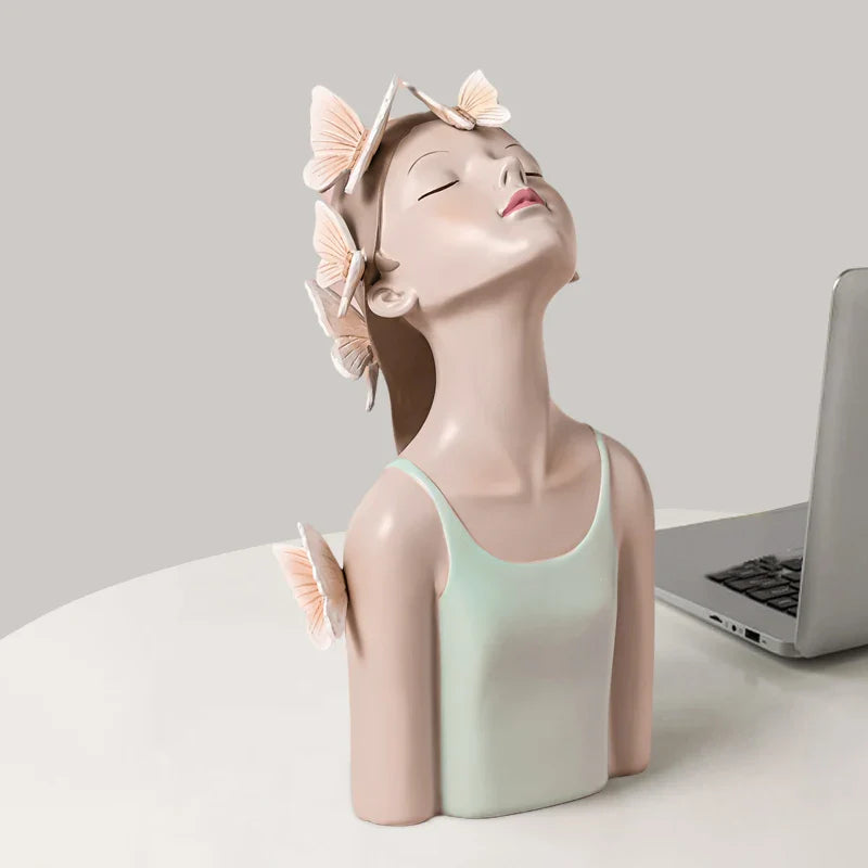 Afralia™ Butterfly Fairy Resin Figurines with Gold Tray Home Decor Craft