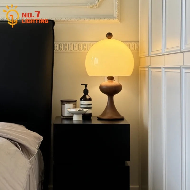 Afralia™ Ash Wood Bubble Glass LED Table Lamp - Medieval Designer Hanging Light