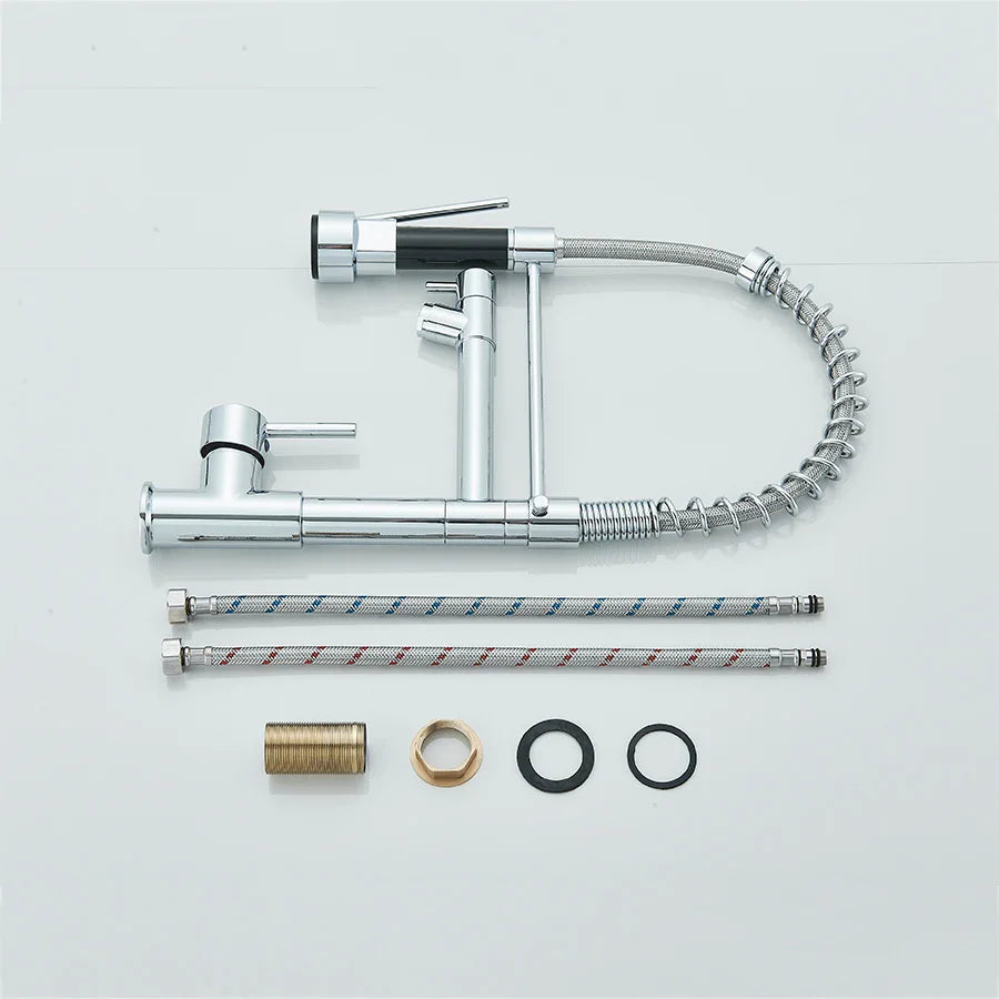 Afralia™ Dual Spout Brass Kitchen Sink Faucet with 360° Rotation - Chrome