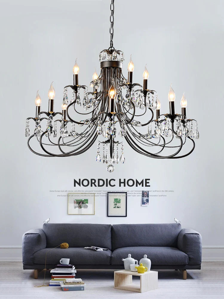 Afralia™ Crystal Chandelier: Modern Black E14 Candle Pendent Lamp for Living Room