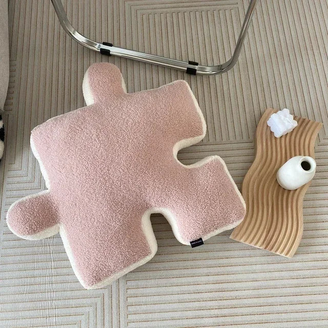 Afralia™ Teddy Velvet Jigsaw Seat Cushion - Plush Home Decor Throw Pillow