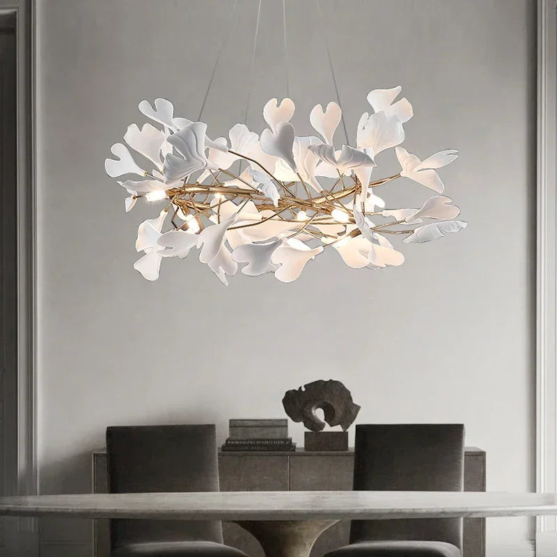 Afralia™ Leaf Branch Ceramic Chandelier | Modern Golden Lighting Fixture for Living Room