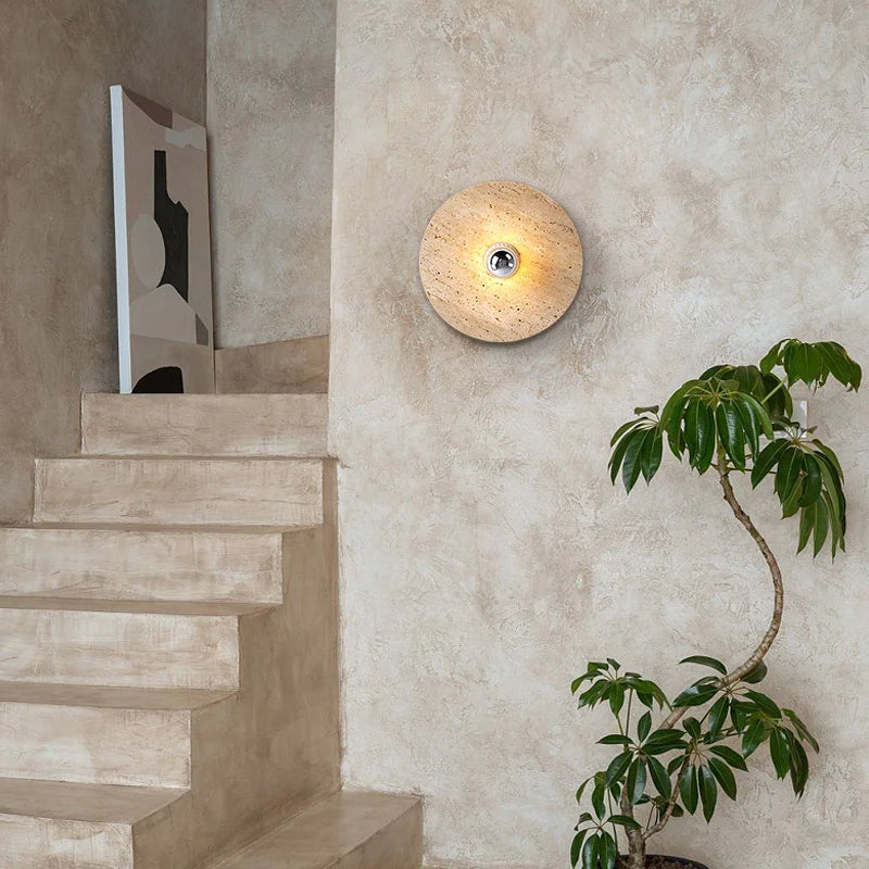 Afralia™ Natural Stone Round Wall Lamp Ceiling Light Decor LED Sconce Chandeliers