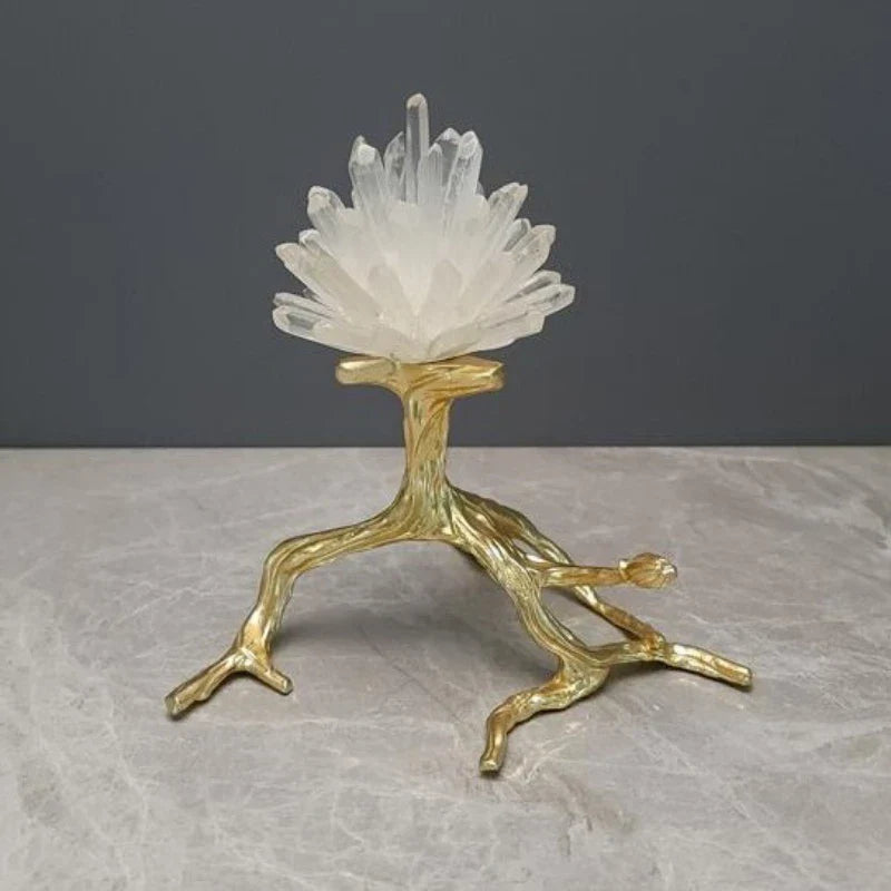Afralia™ Crystal Stone Golden Bird Metal Tree Sculpture Room Decoration