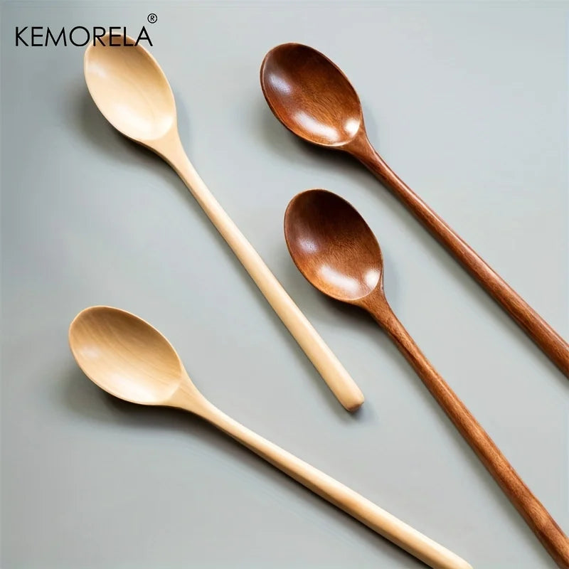 Afralia™ 4-Piece Wooden Spoon Set - Korean Style Natural Wood Soup Tableware