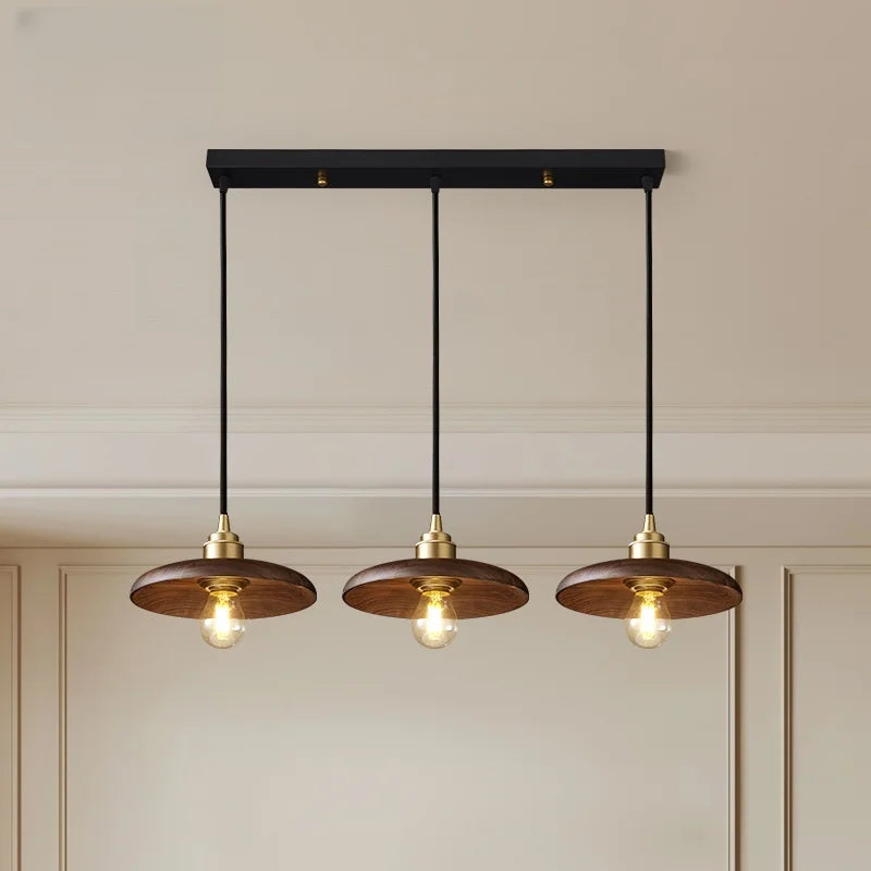 Afralia™ Japanese LED Pendant Light Vintage Style Wood Copper Hanging Lamp