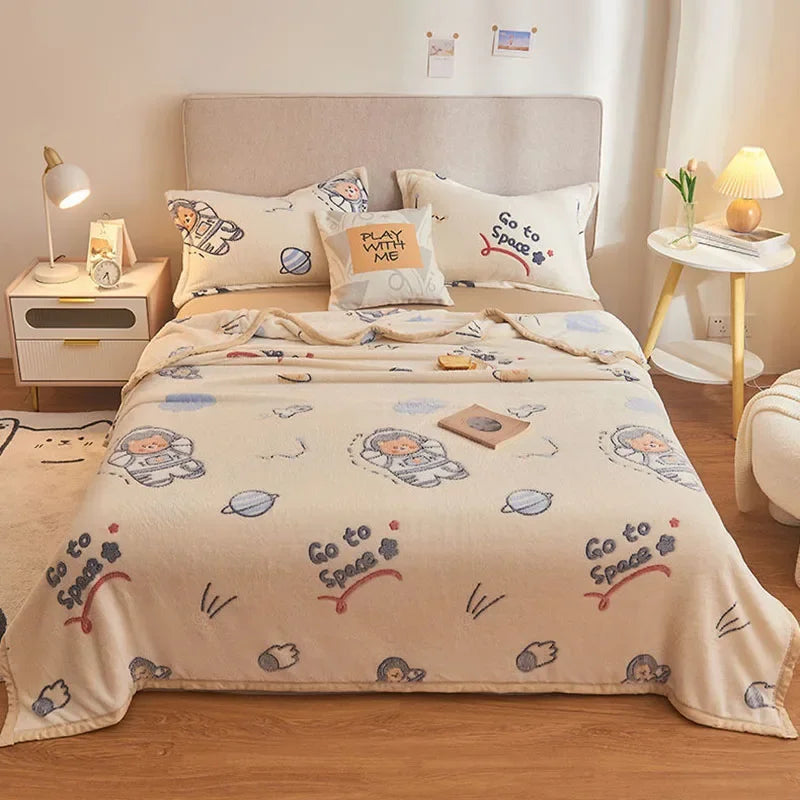 Afralia™ Cartoon Flannel Blanket: Cozy All-Season Sofa Cover & Bed Sheet