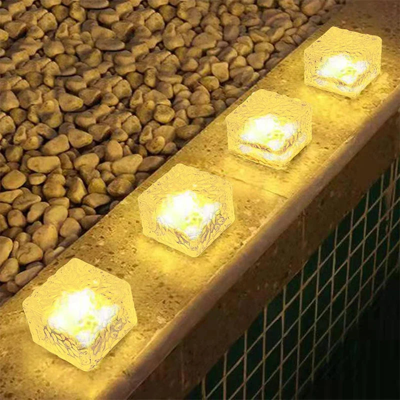 Afralia™ Solar LED Ice Cube Brick Lights Outdoor Garden Decoration Light