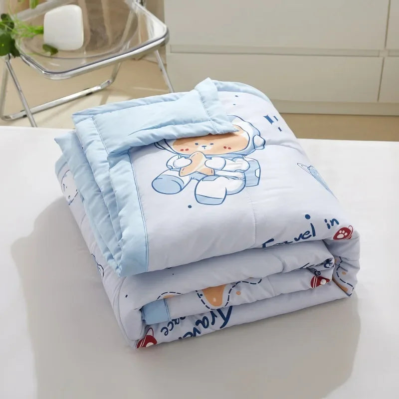 Afralia™ Space Bear Pattern Quilted Comforter King Queen Size Thin Quilt