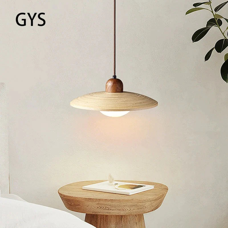 Afralia™ Cream Japanese Style Wood Pendant Chandelier for Bedroom and Dining Room