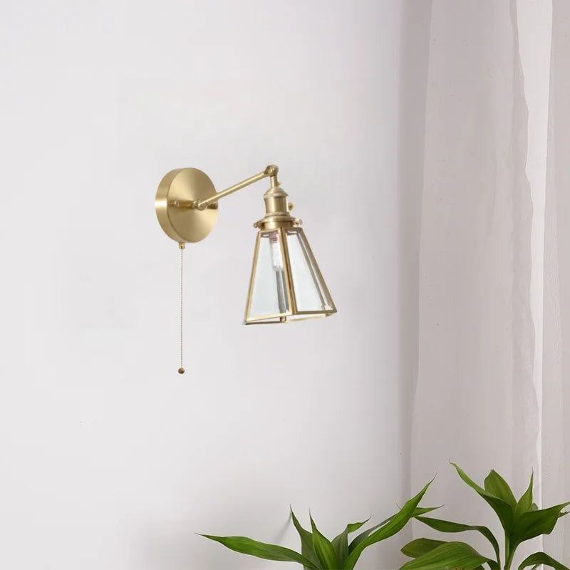 Afralia™ Nordic Brass Glass LED Wall Lamp Switch Modern Vintage Sconce Interior Lighting