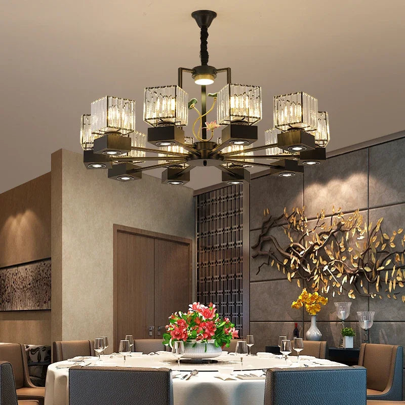Afralia™ Crystal Dining Room Chandelier with Spotlights for Hotel Club Ballroom