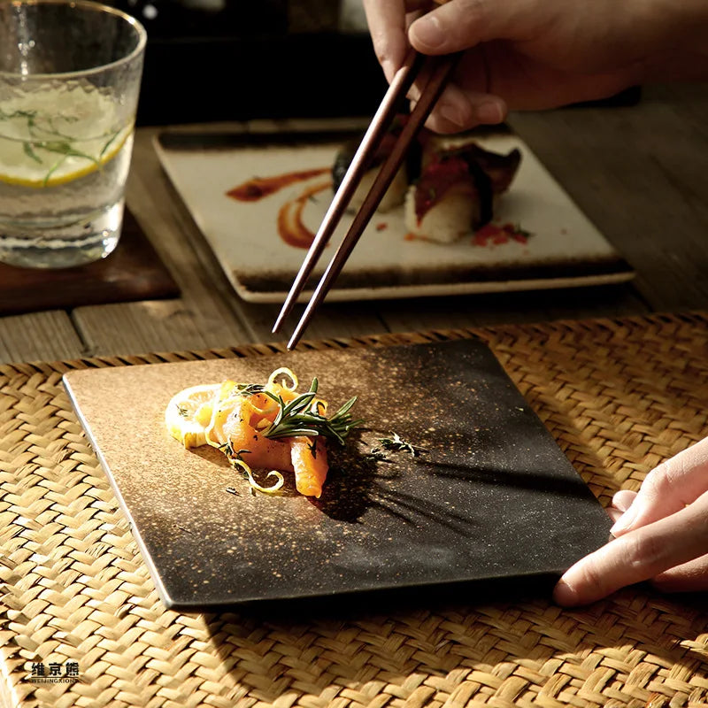 Afralia™ Glazed Barbecue Wing Plate with Knife - Japanese Style Tray for Roast Wings and Fish