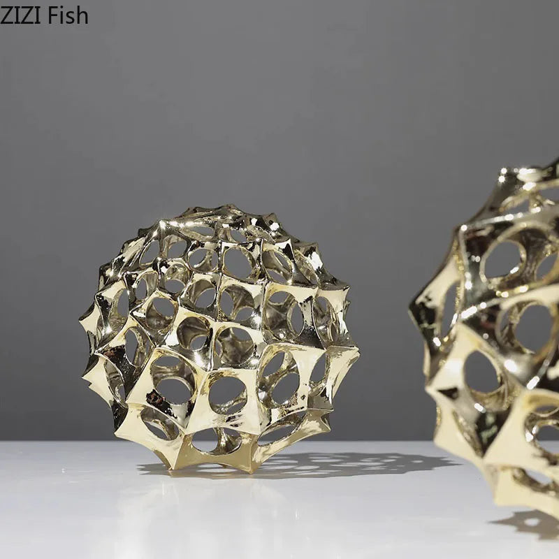 Afralia™ Hollow Spiny Ball Sculpture - Metal Ornaments for Modern Home Decor