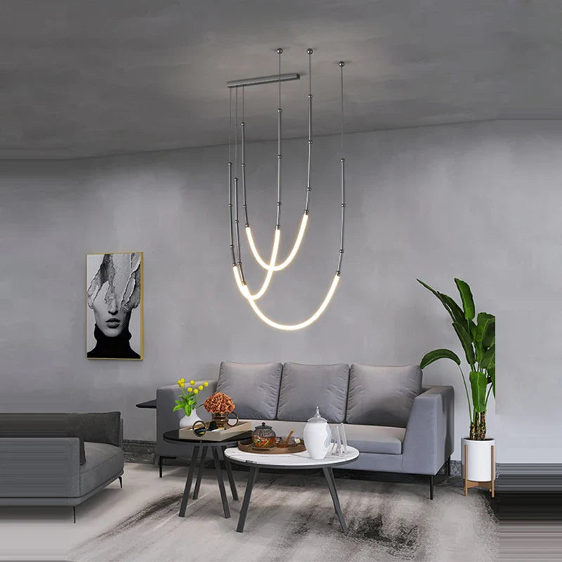 Afralia™ LED Line Designer Chandelier Lighting for Minimalist Dining Room Decor