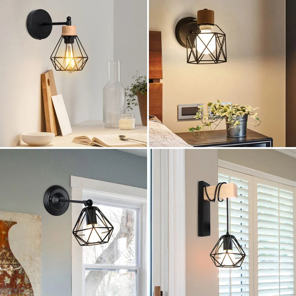 Afralia™ LED Iron Cage Wall Light for Home Bedroom Kitchen Decor