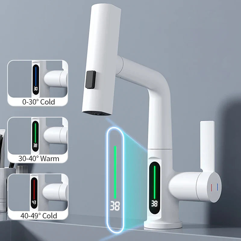 Afralia™ Digital Display Basin Faucet with Stream Sprayer, Hot Cold Water Mixer