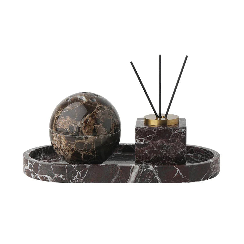 Afralia™ Marble Stone Fragrance Diffuser Travertine Sphere Incense Burner with Tray