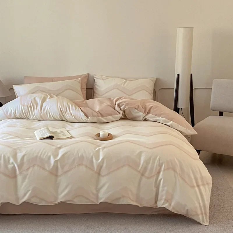 Afralia™ Geometric Pattern Cotton Fitted Sheet Set, King/Queen Bed Comfort Bedding