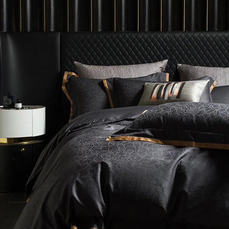 Afralia™ Luxe Dark Grey Vintage 1000TC Egyptian Cotton Bedding Set, Jacquard, Queen/King