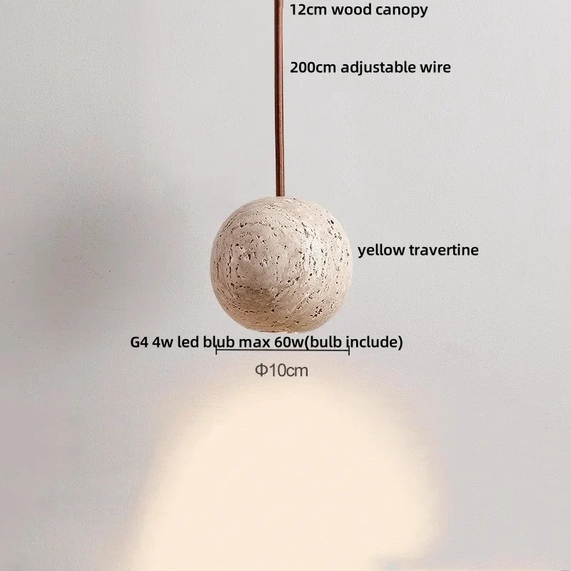 Afralia™ LED Wood Canopy Pendant Lights Yellow Travertine Stone Hanging Lamp
