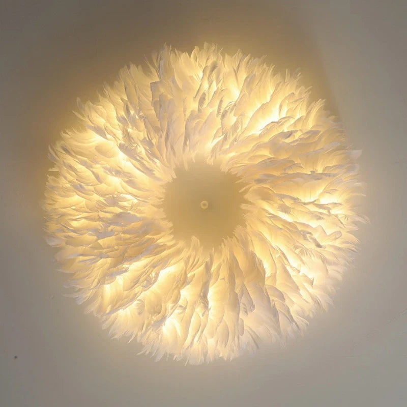 Afralia™ Feather Ceiling Lamp: Stylish Round DownLights with E27 Bulb for Home Decor