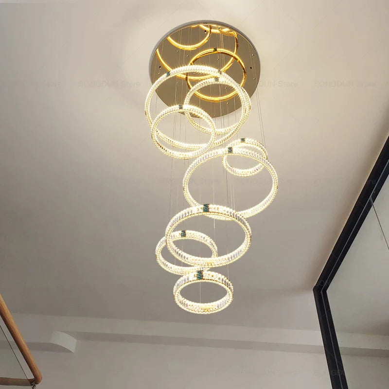 Afralia™ Duplex Crystal Chandelier for Modern Living Room & Empty Stairwell Building