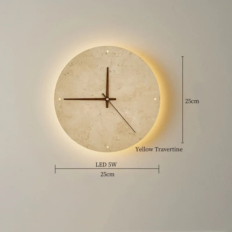 Afralia™ Vintage Wabi Sabi Yellow Travertine LED Wall Clock for Home and Bedroom