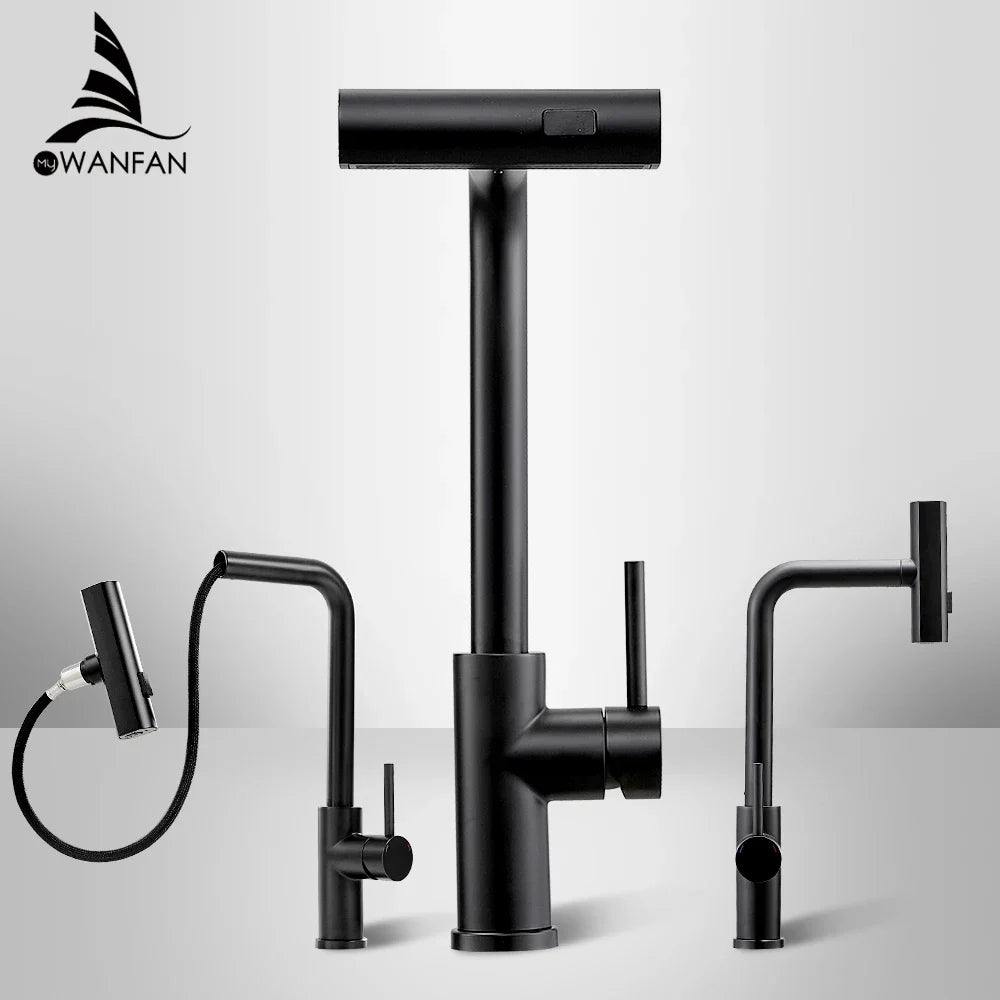 Afralia™ Stainless Steel Pull-out Kitchen Faucet Waterfall Hot Cold Mixer Tap Rotating 3668