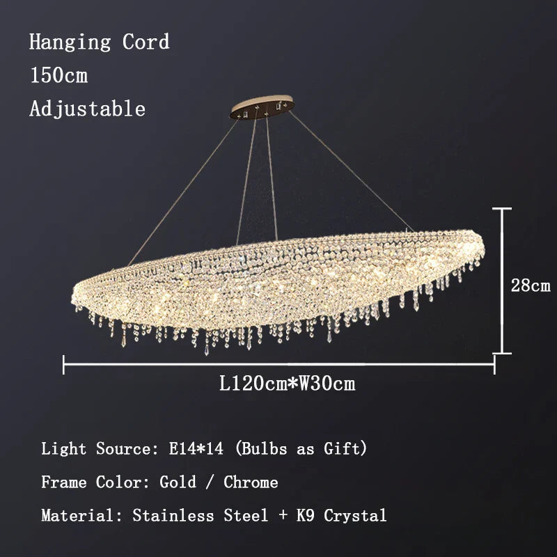 Afralia™ Chrome K9 Crystal Chandelier, Round LED Dining Room Ceiling Light