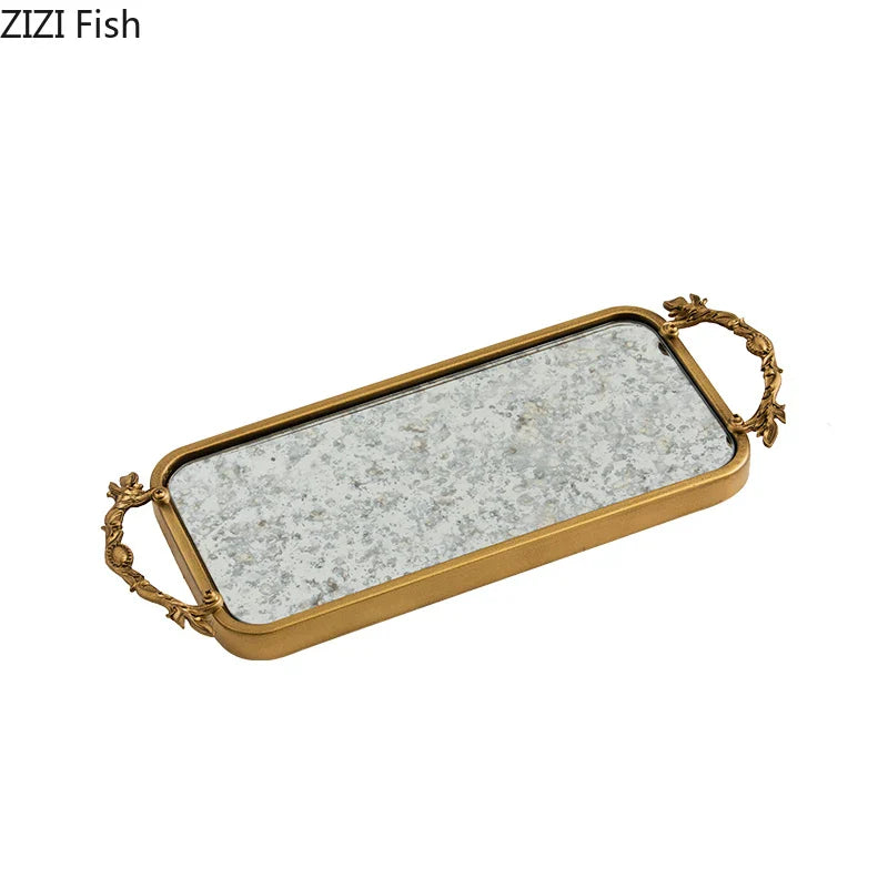 Afralia™ Golden Glass Tray Branch Storage Cosmetics Organizer Jewelry Display Plate