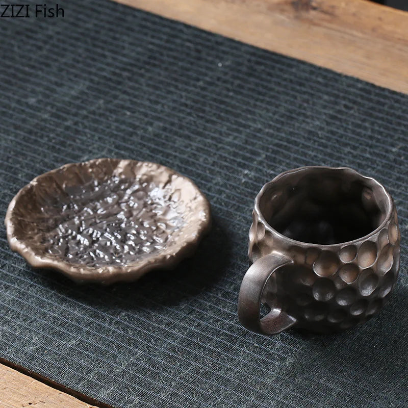 Afralia™ Hammer Pattern Porcelain Mugs, Set of 2