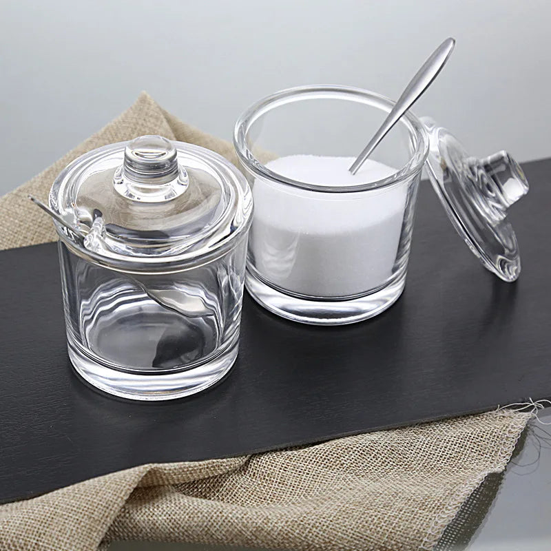 Afralia™ Glass Seasoning Can with Spoon - Spice Jar for Sugar Salt Pepper Powder