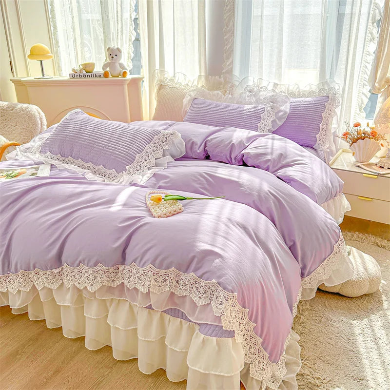Afralia™ Lace Ruffles Princess Style 100% Cotton Bedding Set