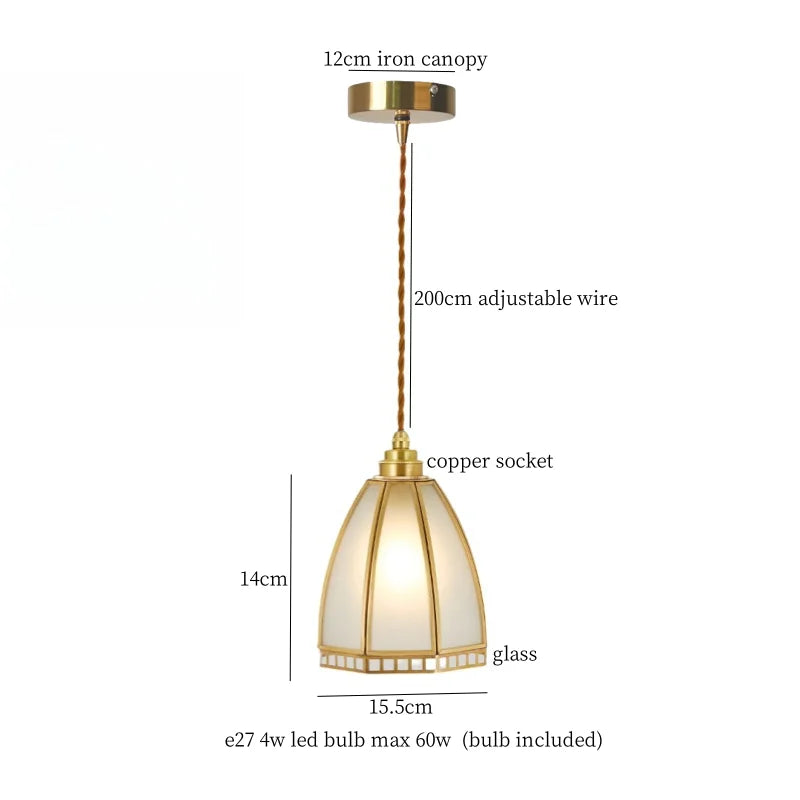 Afralia™ Glass LED Pendant Lights Japanese Brass Hanging Lamp for Kitchen Living Room