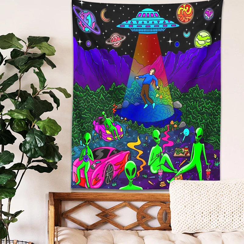 Afralia™ UFO Cartoon Tapestry Wall Hanging for Home Decor