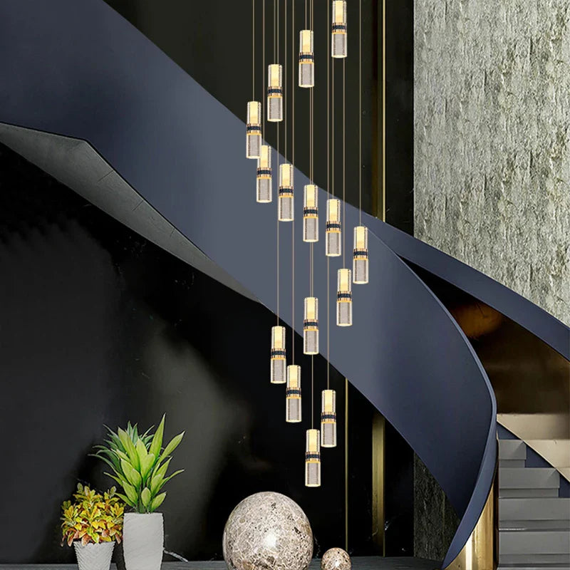 Afralia™ Crystal Columnar Chandelier for Stairway, Bubble Design for Home, Restaurant, or Bar